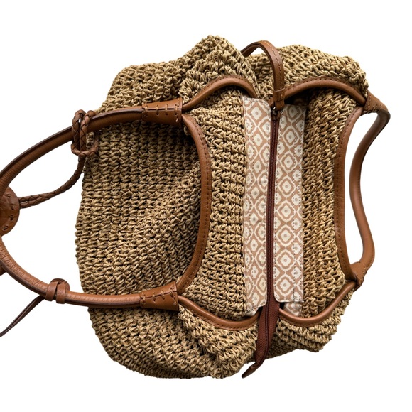 Brighton London Groove Raffia Handbag Tan Bag Leather Trim - Picture 6 of 11